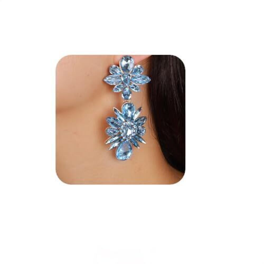 1494 Vintage Colorful Crystal Drop Dangle Earrings Flower Chic Rhinestone